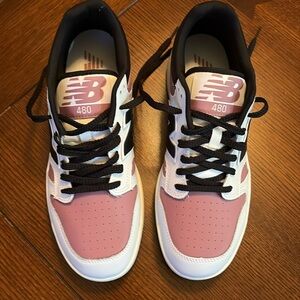 New Balance 480. Size 10 men / 11.5 women. Like new. Pink, white, black